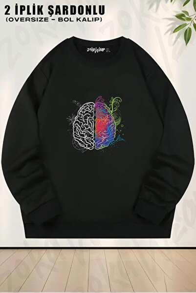 ZOKAWEAR Φούτερ Unisex Brain Color Art με τύπωμα oversized με λαιμόκοψη