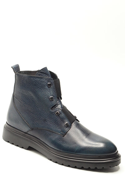 Bruno Shoes Lacivert Eskitme Hakiki Deri Elastik Bağcıklı Fermuarlı Hafif Eva Taban Erkek Postal Bot