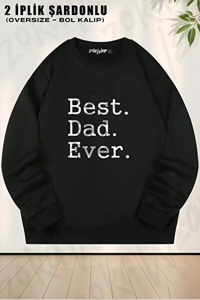 ZOKAWEAR Φούτερ Unisex Best Dad Ever 3 με τύπωμα oversized με λαιμόκοψη