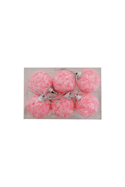 Party Country 4 cm Ağaç Süsleme Topları 6lı -Pembe-