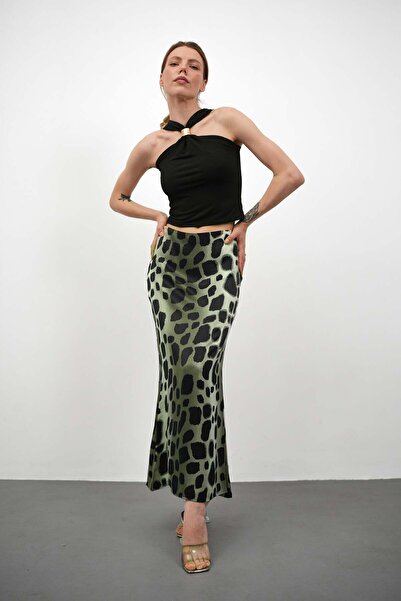 winmoda Patterned Satin Skirt - Satin Skirt - Long Skirt / Code Multicolor