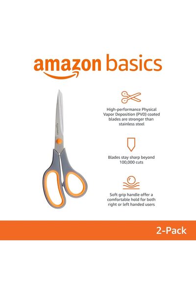 Amazon basics 20 cm Titanium-Blade Scissors with Soft Grip (2-Pack)