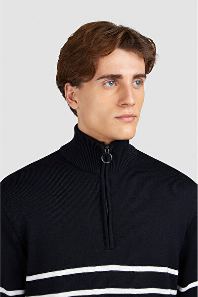 PAUL&SHARK Men's Mock Neck Long Sleeve Line Patterned Long Sleeve Blue Knitwear 15311142-212