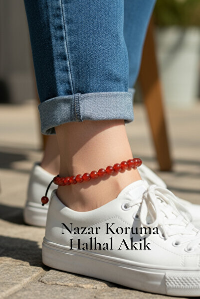 NBS Beautiful Naturel Stones Red Agate Anklet Evil Eye, Luck, Protection 6 mm Elegant Adjustable