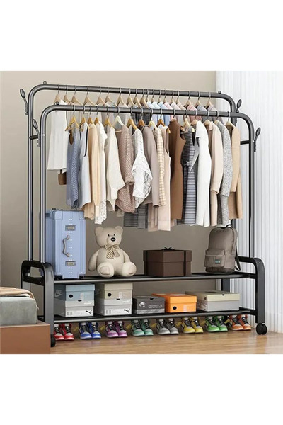 Topone1Topone1 علاقة معطف معدنية سوداء، مجموعة رفوف وخطافات محمولة، علاقة معط...