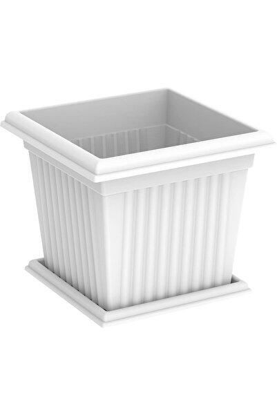 Cosmoplast وعاء بلاستيكي مربع للنباتات 30 لتر مع صحن، أبيض، IFFPXX110WH -