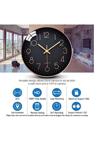 Apple كاميرا صغيرة على شكل ساعة حائط مزودة بشبكة واي فاي، وكاميرا تجسس، تتميز بدقة عالية كاملة 1080 بكسل وبث مباشر عبر التطبيق.