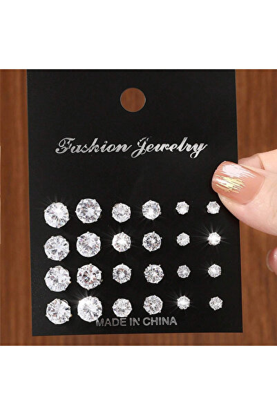 choice2 Silver 4-6-8mm 12 Pairs Of Luxurious, Simple, Shiny, And Caring Zirco...