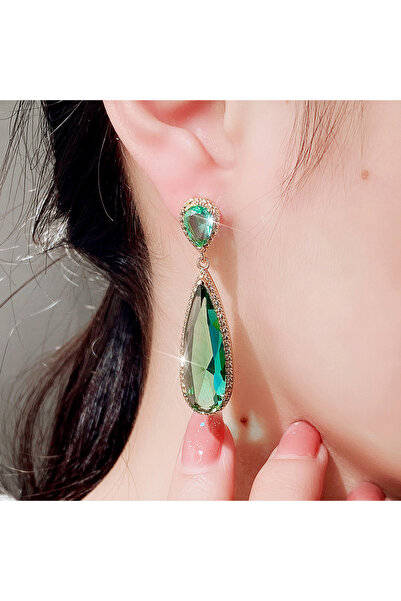 Choice E1849 Huitan Gold Color Green/Purple Water Drop Cubic Zirconia Women H...