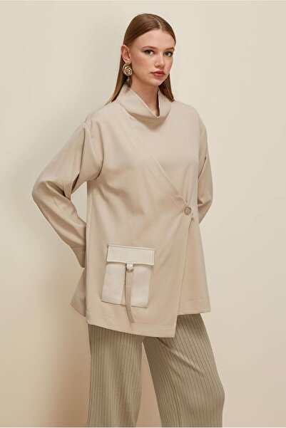 Alvina Faux Leather Pocket Detailed Tunic 46043