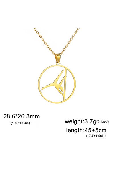 Choice قلادة ذهبية اللون من الفولاذ المقاوم للصدأ بتصميم دائري لرياضة الجمباز...