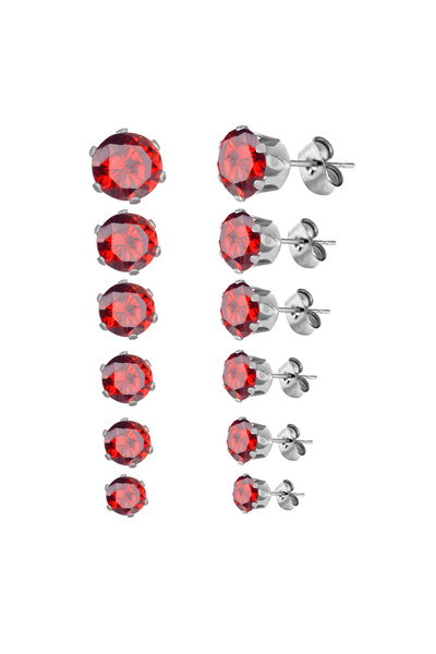 Choice red LUXUSTEEL 6Pairs/Set CZ Stud Earrings Stainless Steel Round White Cubic Zirconia Hypoallergenic