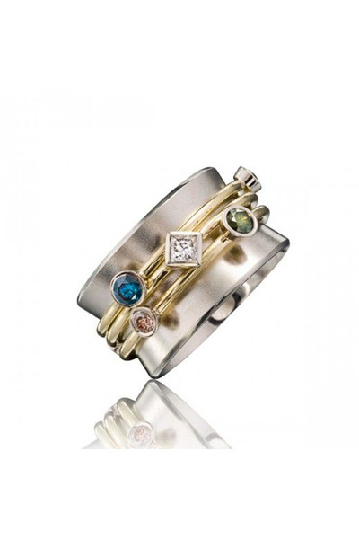 Choice خاتم Huitan Fashion Band رقم 9 F393 للنساء، ذهبي اللون، بتصميم هندسي م...