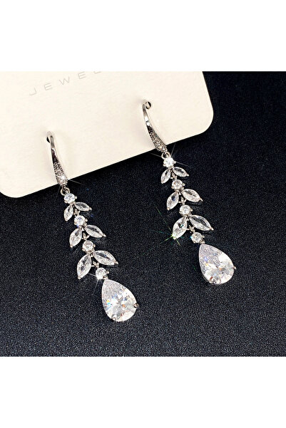 Choice E1483 Huitan Aesthetic Hanging Earrings for Women Leaf Designed Cubic Zirconia Dangle Earrings Weddi