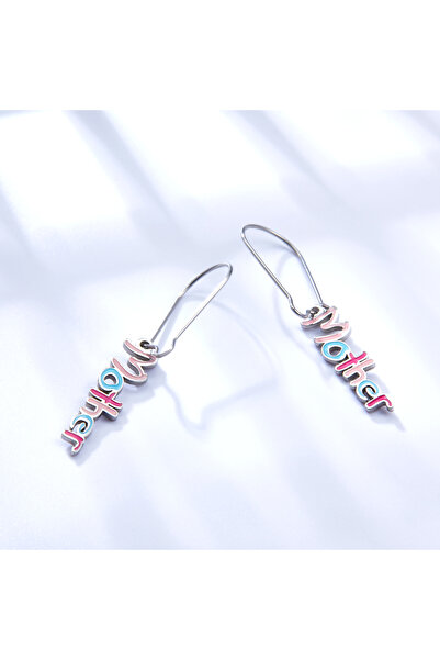 Choice Silver LUXUSTEEL GoldColor Long Hoop Letters Earrings Stainless Steel Jewelry Colorful Mother Letter