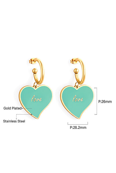 Choice 525J LUXUKISSKIDS Statement Woman Drop Earrings Green Heart Shape White Acrylic Pendients Stainless