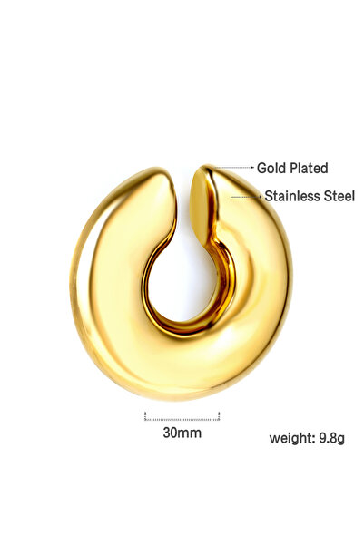 Choice EA592801G LUXUSTEEL 1 Piece Stainless Steel Clip Earring Without Piercing for Women Hammered Round C