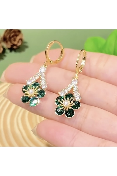 Choice WF4100-1 New Summer Luxury Green Crystal Flower Earrings for Women Fas...
