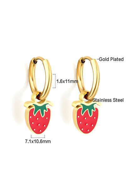 Choice 1 Sweet Strawberry Stud Hoop Earrings Korean Cute Cherry 18K Gold Plated Stainless Steel Piercing C.