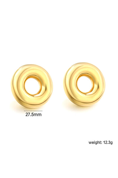 Choice EA5C1701G 1Pair of Vintage Circle Stainless Steel Gold Plated Earrings Niche Design Girls Fashion Je