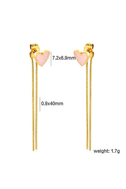 Choice EA59360FG Sweet Cute Pink Heart Shape Oil Drop Tassel Stud Earrings Girls Versatile INS Jewelry High