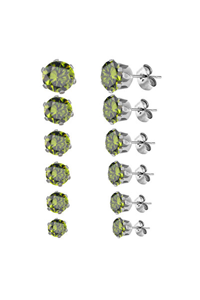 Choice green gold LUXUSTEEL 6Pairs/Set CZ Stud Earrings Stainless Steel Round White Cubic Zirconia Hypoalle