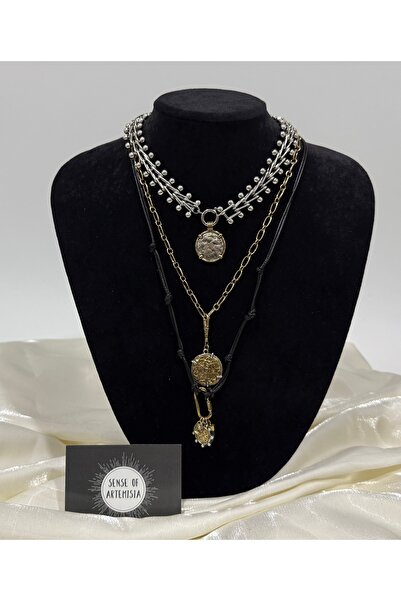 Sense Of Artemisia ZRA MODEL ÜÇLÜ FİLDİŞİ UÇLU MADALYON KOLYE