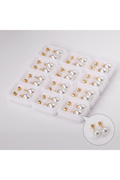 Choice أقراط دائرية من الذهب عيار 4 مم، 12 زوجًا من أقراط اللؤلؤ الصناعي المص...