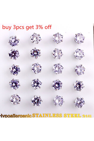 Choice Size 7mm LUXUSTEEL Stainless Steel Wholesale Earrings Brinco 2020 10Pairs Card Light Blue Round Shap