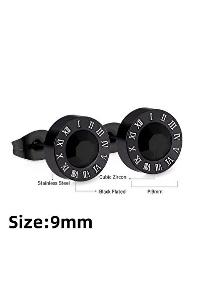 Choice 0839BB LUXUKISSKIDS Roman Numerals Men's Earrings Gothic Black Studs Steel Korean Fashion For Women