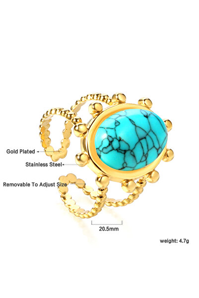 Choice RI1457K1G Stainless Steel Natural Stone Single Ring Unisex Vintage Fashion Classic Jewelry Party Ver