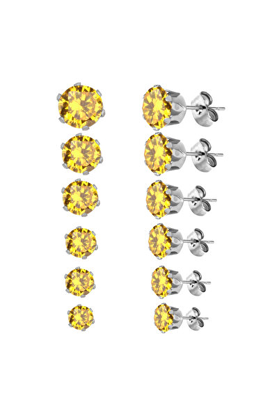 Choice yellow LUXUSTEEL 6Pairs/Set CZ Stud Earrings Stainless Steel Round White Cubic Zirconia Hypoallergen