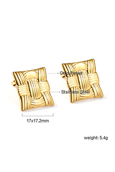 Choice 776G LUXUSTEEL Square Knit Texture Stud Earrings For Women Girls Stainless Steel Braided Geometric K