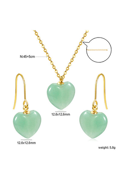 Choice JG LUXUKISSKIDS Elegant Heart Shape Natural Stone Necklace Earrings Set for Women Cute Pink Stainles