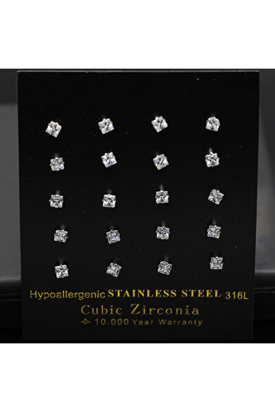 Choice Size 3 mm LUXUSTEEL Luxury Crystal Stud Earrings For Women Men Silver Color Stainless Steel Square C