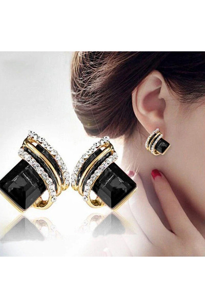 Choice WA0690-4 أقراط مرصعة بحجر أسود مربع فريد للنساء إكسسوارات أذن يومية مميزة