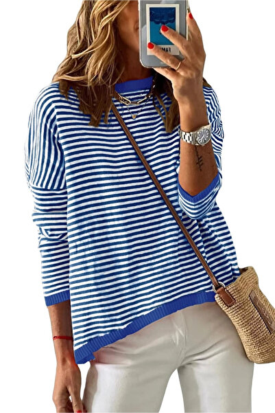 OEM Women's loose blouse, fine sweater, blue stripes XL