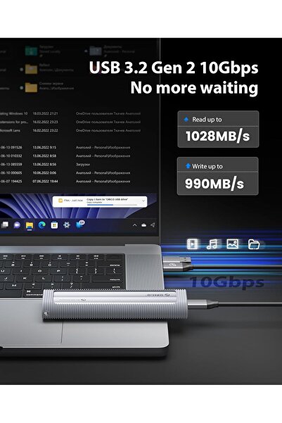 Orico Aluminum M.2 NVMe SSD Enclosure, USB 3.2 Gen 2 (10Gbps), Tool-Free, Supports M/B & M Key 2230/