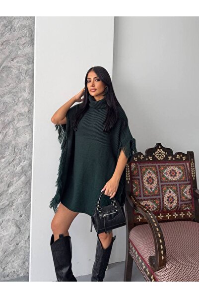 Azra Moda Style New Season Knitwear Tasseled Poncho Women