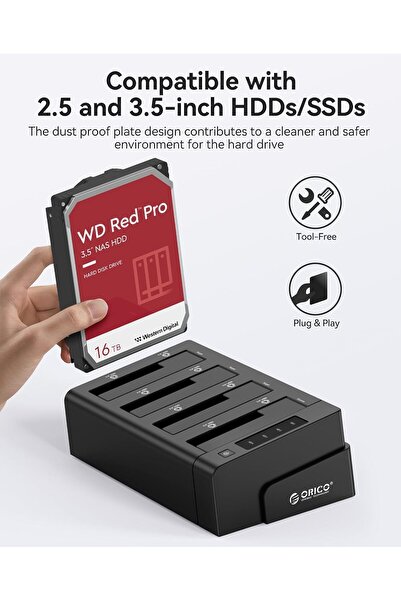 Orico 4-Bay USB 3.0 40TB External Hard Drive Docking Station with Duplicator/Cloner