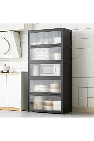 Zztcmp 5-Tier Kitchen Storage Cabinet, Microwave Stand with Flip-up Doors,Kitchen Bakers Rack