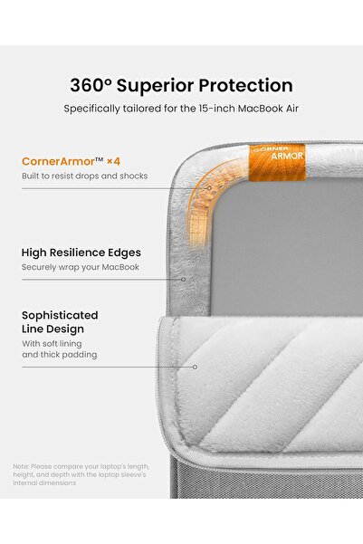 Tomtoc Versatile A13 360 Protective Laptop Sleeve for 15.6" Laptops - Grey