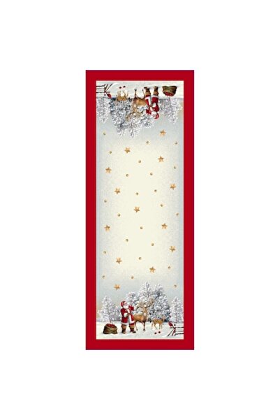 Casa de bumbac Christmas table runner with gobelin material, Cotton House, 40x100 cm, red and beige