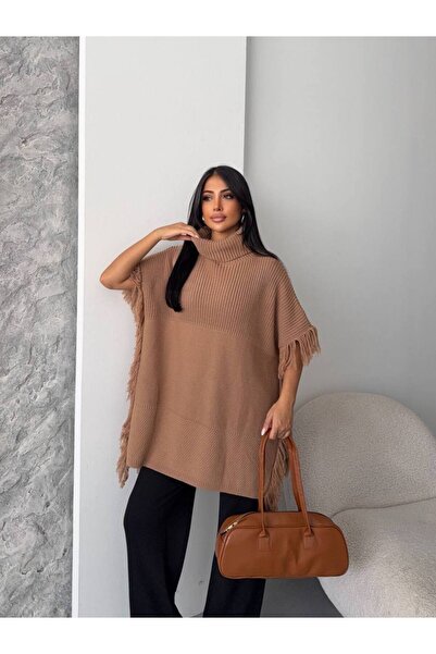 Azra Moda Style New Season Knitwear Tasseled Poncho Women