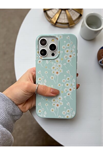 KVK PRİVACY iPhone 16 Pro Max Uyumlu Papatya Desenli Fıstık Yeşili Lansman Li...