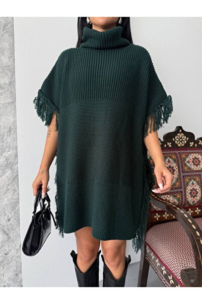 Azra Moda Style New Season Knitwear Tasseled Poncho Women
