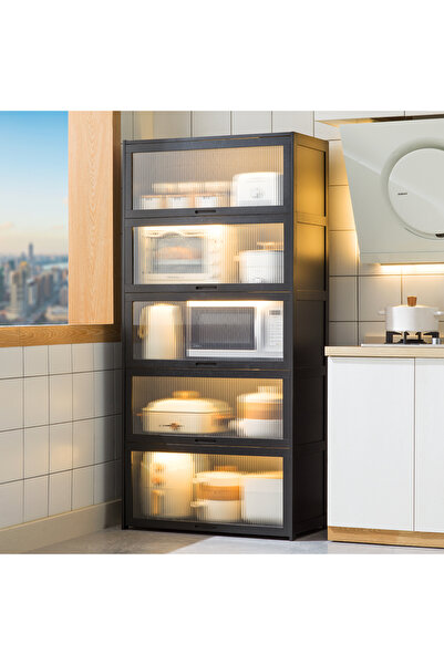 Zztcmp 5-Tier Kitchen Storage Cabinet, Microwave Stand with Flip-up Doors,Kitchen Bakers Rack