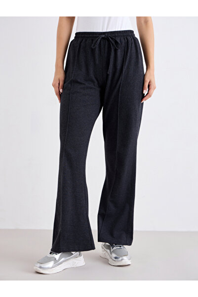 Styli Charcoal Boot Flared Joggers with Pintuck Detail