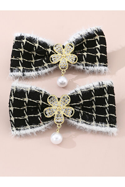 Take Two By Styli Set of 2 - Faux Pearl Drop Bow Hair Clip