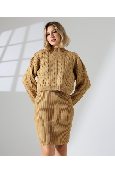 H&E LUXURY DESIGN Women's Long Dress with Inner Straps Crop Set Knitwear Set Address of Elegance